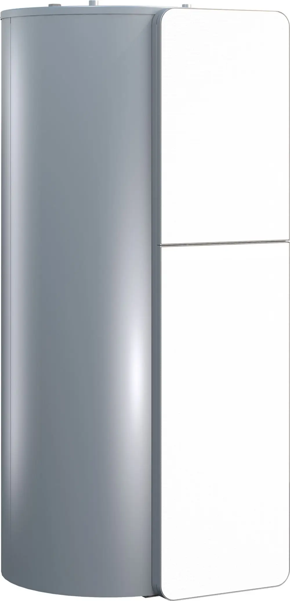 Vertikaler Pufferspeicher von Bosch in weißer Ausführung mit einem glatten Design. Er hat einen integrierten Solarwärmetauscher und ist für die Montage in Heizsystemen geeignet.